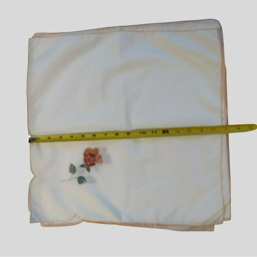 Vintage Square Embroidered Napkins, Set of 6, Rose Embroidery, Scalloped Edging